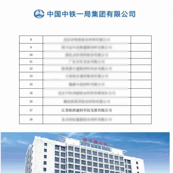 歐西盾防水中標中鐵一局2025-2026 年度土工、防水材料框架協